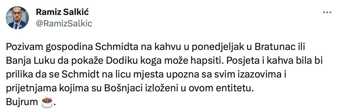 Slika zaslona 2023-09-07 u 13.47.16.jpg - Salkić pozvao visokog predstavnika da posjeti manji bh. entitet